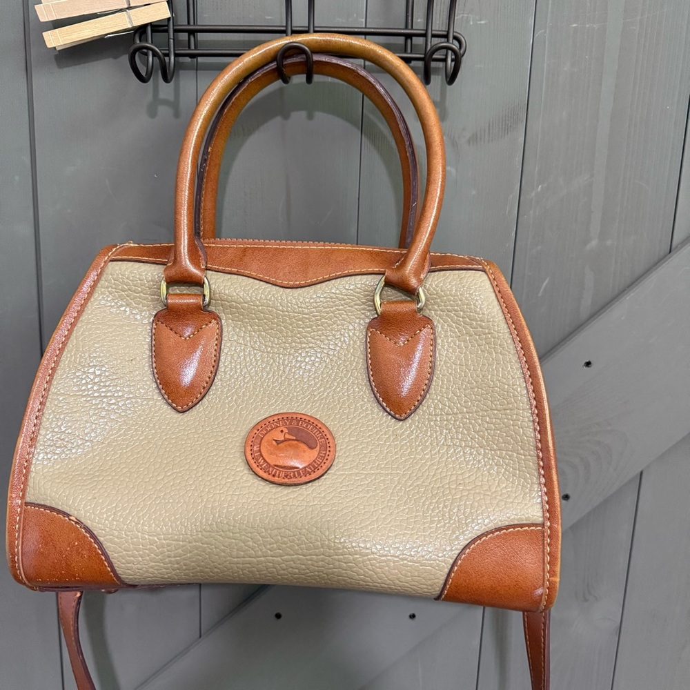 Dooney & Bourke All Weather Leather Satchel Beige Brown Vintage AWL USA Pebbled